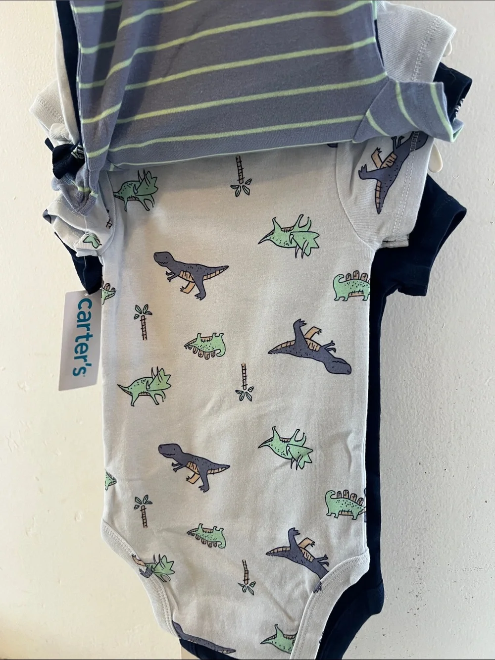 Carter's Navy and Light Blue Dino Short-Sleeve Baby One-Piece